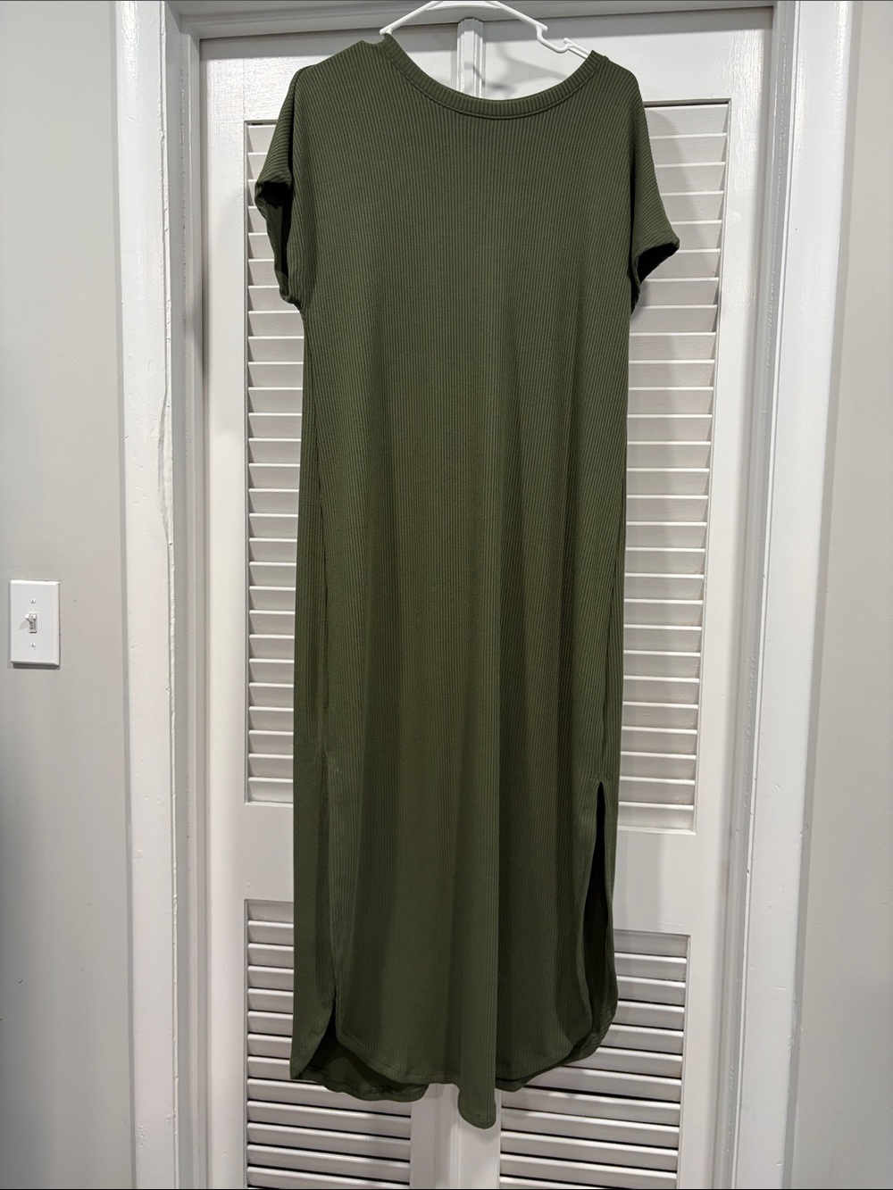 Time and Tru Olive Ribbed Maxi Dress with Side Slits